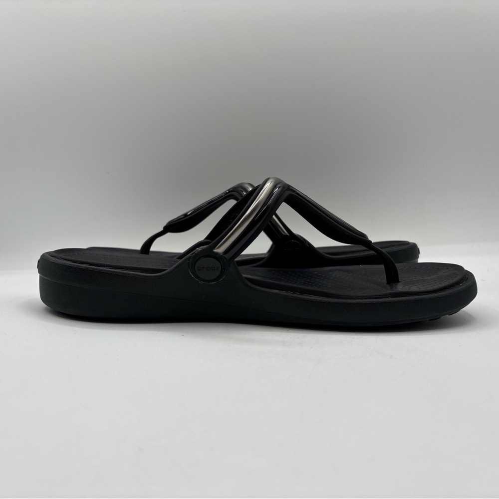 Crocs Sanrah Metal Block Wedge Black Women’s Size 10 205470 Dual Comfort Sandal - Picture 12 of 16
